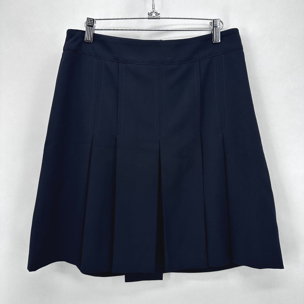 Peserico P.M.E. Pleated A-Line Skirt Womens IT 46 Navy Blue Quiet Luxury Capsule